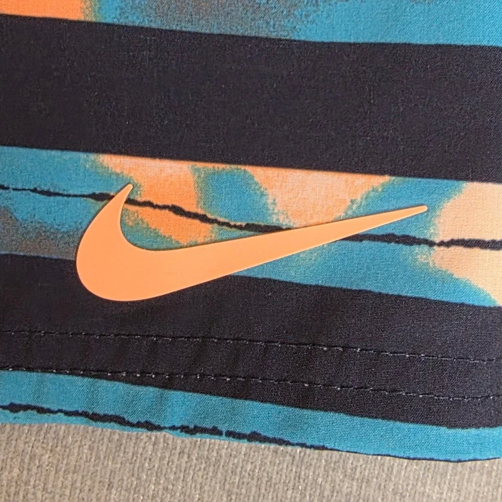 Nike Swim Trunks Mens Large Blue Orange Striped Abstract Board Shorts Dri Fit